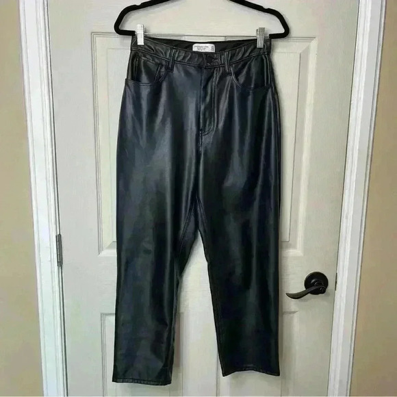 Abercrombie & Fitch Women’s Ankle Straight Ultra High Rise Faux Leather Pants 10 - Picture 2 of 9
